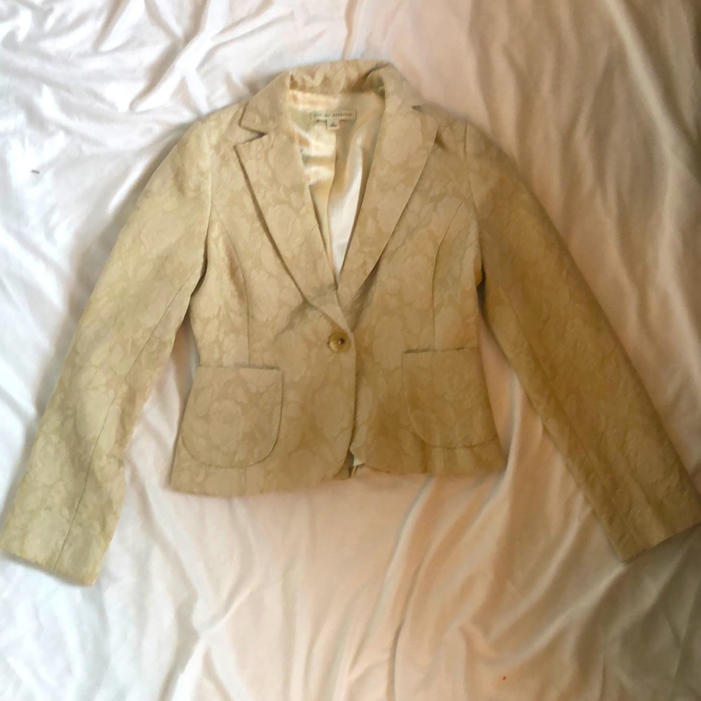 Banana Republic floral blazer.  Tan with gold stitching.